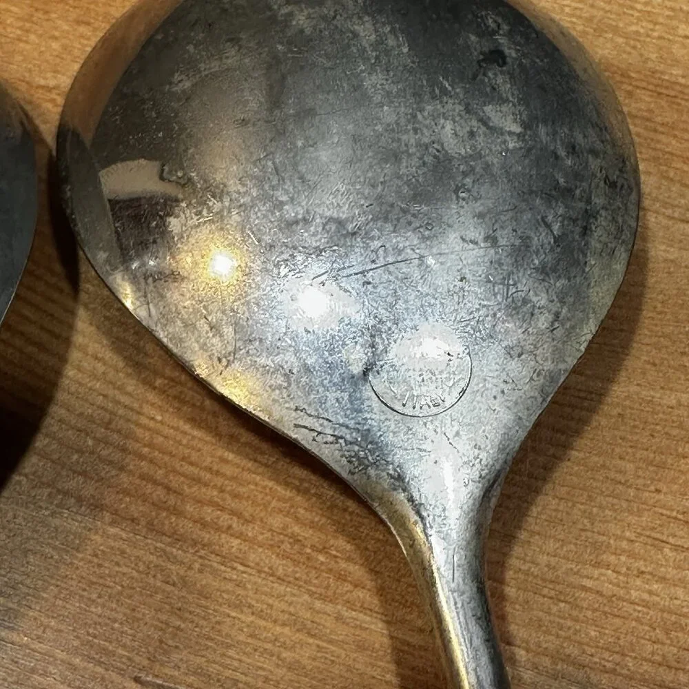 Vintage Italian Bamboo Salad Servers Silverplate Rustic MCM Patina